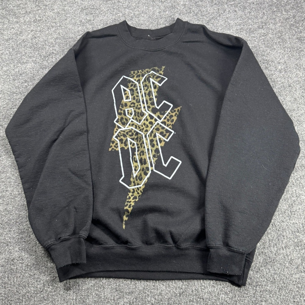 ACDC Goodie Two Sleeves Sweatshirt Womens Medium Black Leopard Print Rock Band
